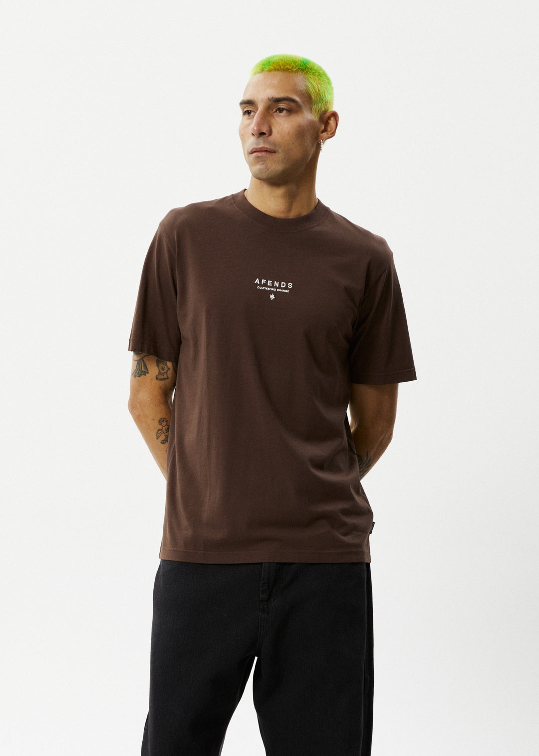 Afends Mens Space - Retro Fit Tee - Coffee - Sustainable Clothing - Streetwear