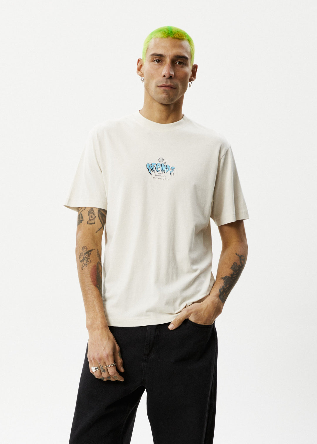 Afends Mens Enjoyment - Retro Fit Tee - Moonbeam - Sustainable Clothing - Streetwear