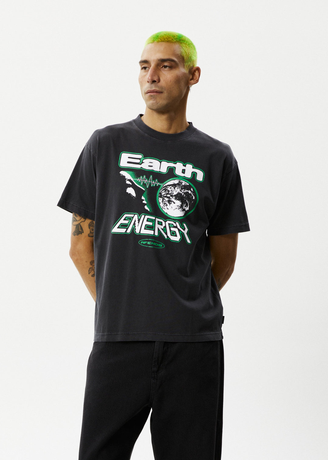 Afends Mens Earth Energy - Boxy Fit Tee - Stone Black - Sustainable Clothing - Streetwear