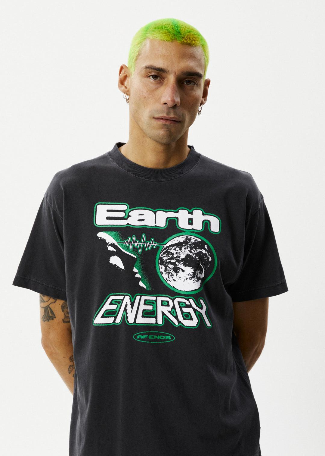 Afends Mens Earth Energy - Boxy Fit Tee - Stone Black - Sustainable Clothing - Streetwear