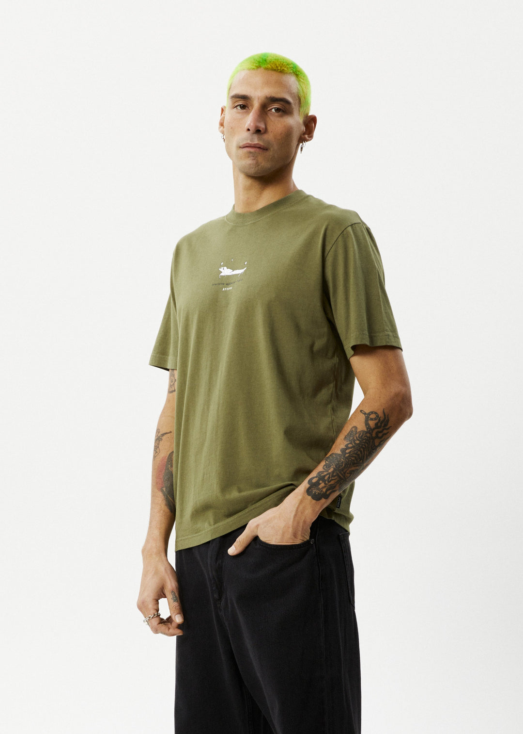 Afends Mens Relaxed - Retro Fit Tee - Military - Sustainable Clothing - Streetwear