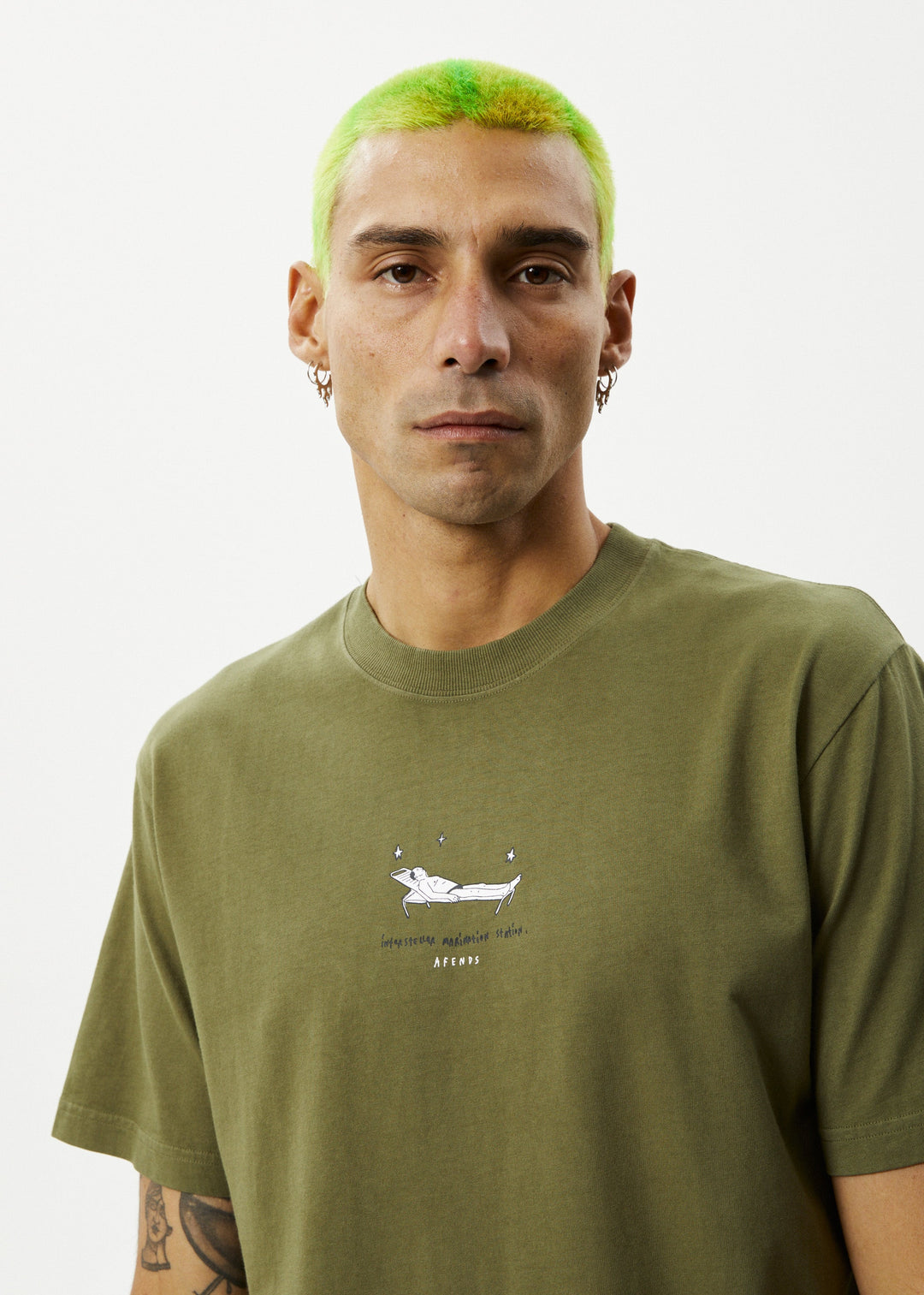 Afends Mens Relaxed - Retro Fit Tee - Military - Sustainable Clothing - Streetwear