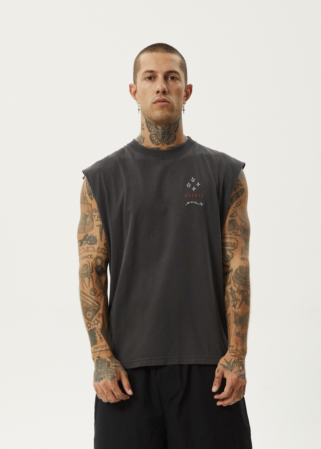 Afends Mens Stars - Sleeveless Tee - Stone Black - Sustainable Clothing - Streetwear