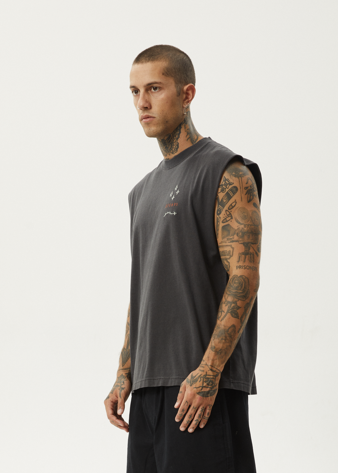 Afends Mens Stars - Sleeveless Tee - Stone Black - Sustainable Clothing - Streetwear