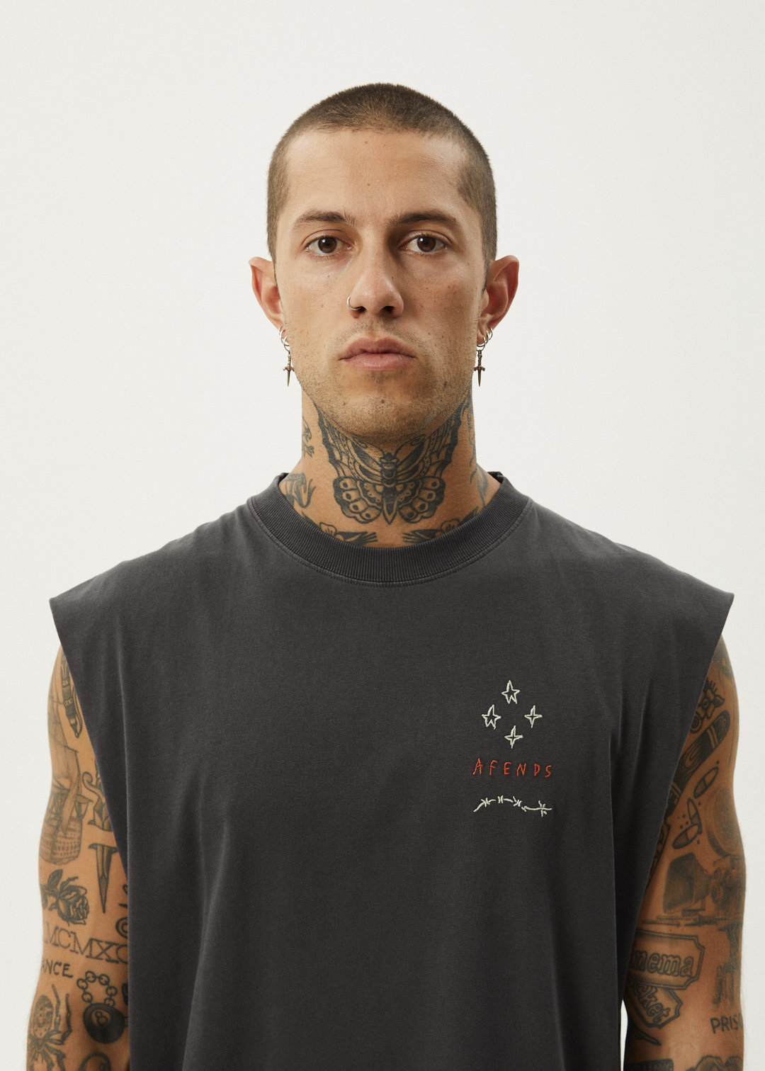 Afends Mens Stars - Sleeveless Tee - Stone Black - Sustainable Clothing - Streetwear