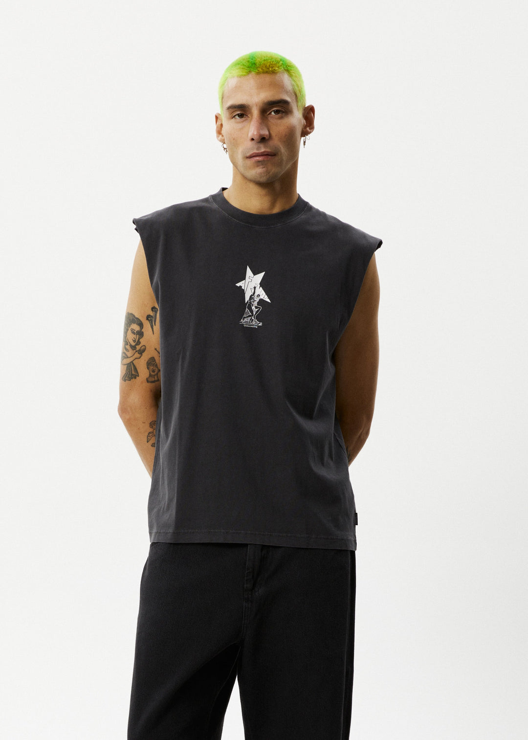 Afends Mens Statue - Sleeveless Tee - Stone Black - Sustainable Clothing - Streetwear