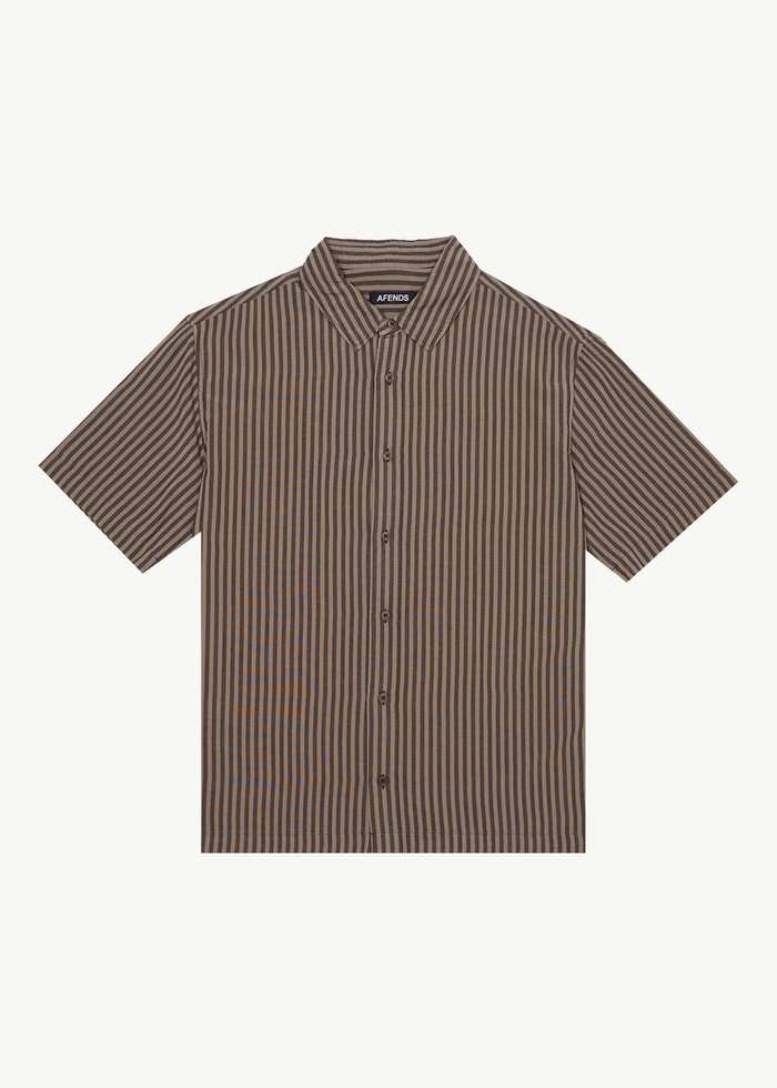 Afends Mens Space - Short Sleeve Shirt - Coffee Stripe - Sustainable Clothing - Streetwear