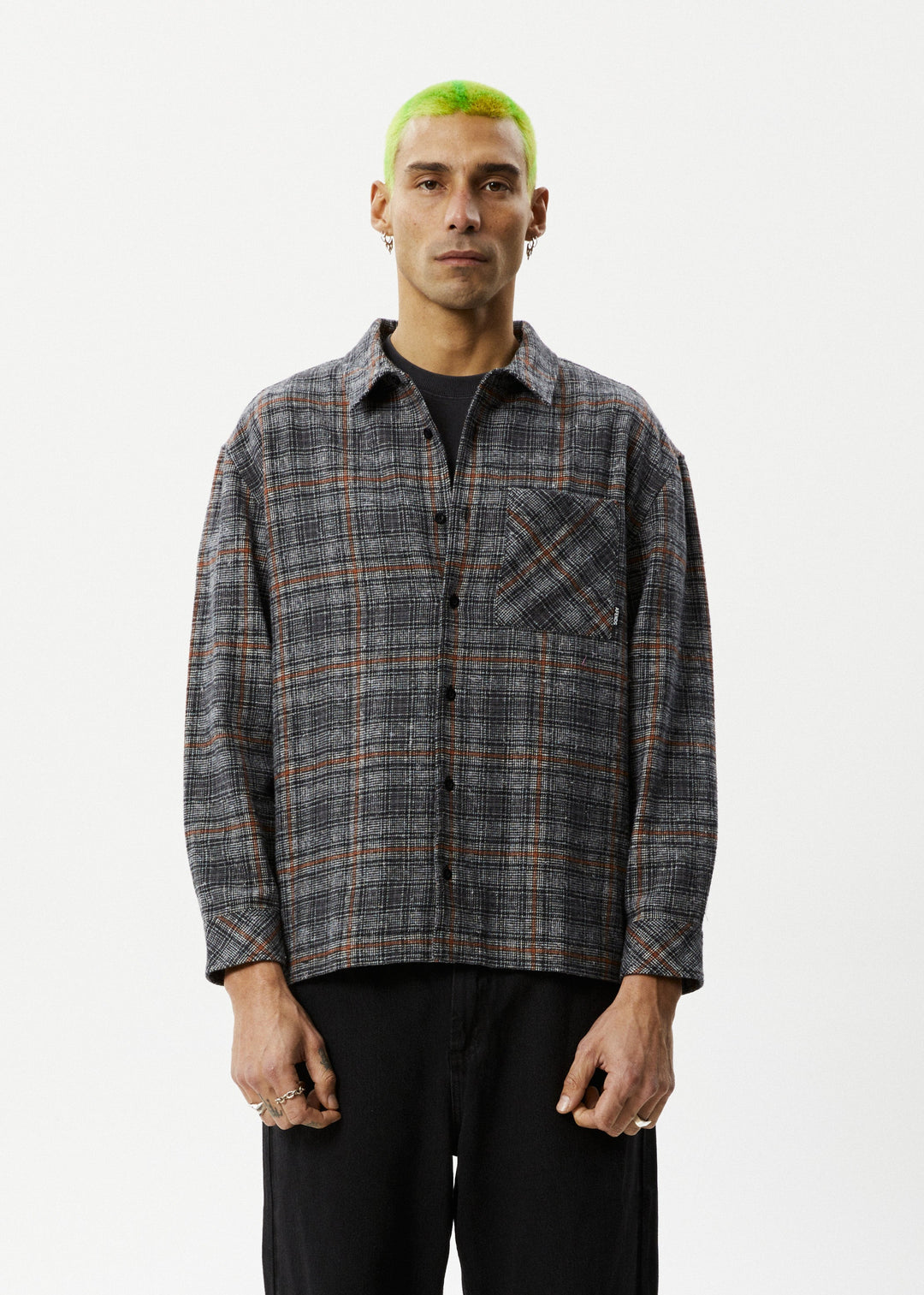 Afends Mens Position - Flannel Shirt - Black - Sustainable Clothing - Streetwear