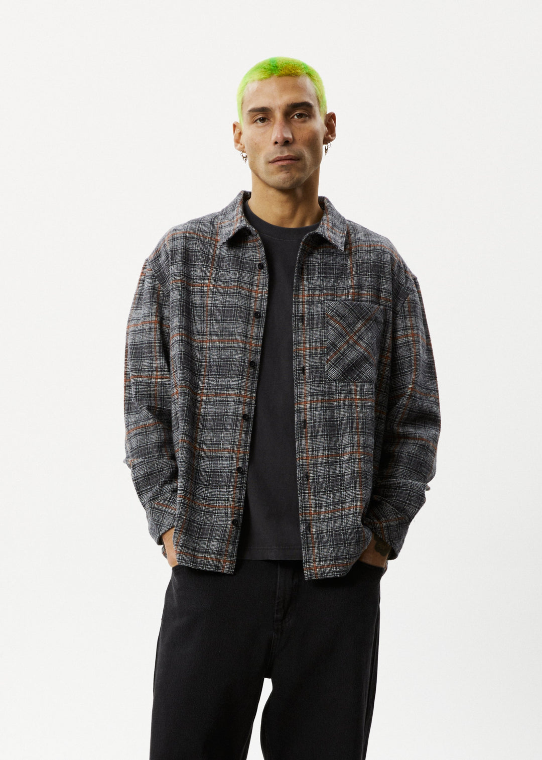 Afends Mens Position - Flannel Shirt - Black - Sustainable Clothing - Streetwear