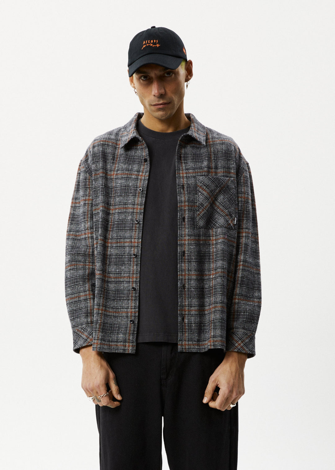 Afends Mens Position - Flannel Shirt - Black - Sustainable Clothing - Streetwear