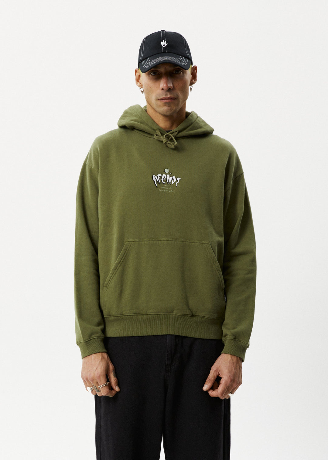 Afends Mens Enjoyment - Pull On Hood - Military - Sustainable Clothing - Streetwear