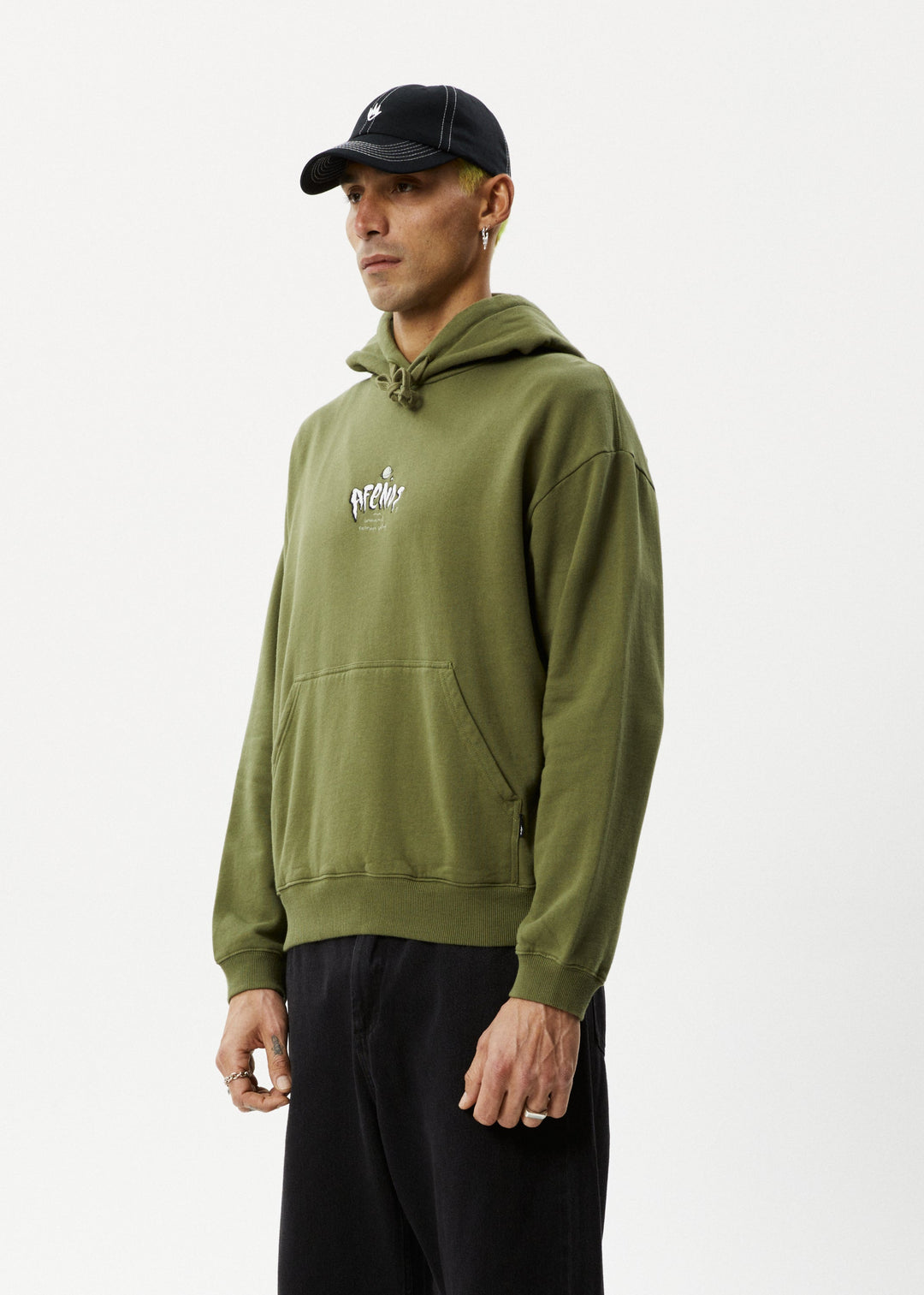 Afends Mens Enjoyment - Pull On Hood - Military - Sustainable Clothing - Streetwear