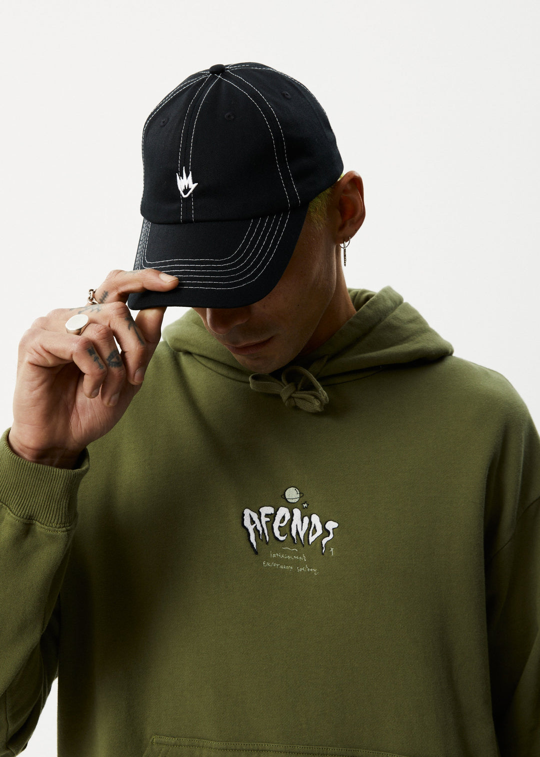 Afends Mens Enjoyment - Pull On Hood - Military - Sustainable Clothing - Streetwear