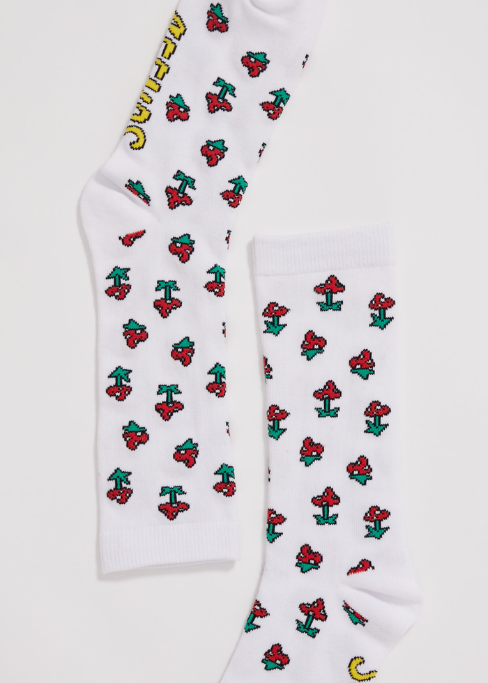 Afends Unisex Mushy - Recycled Crew Socks - White - Sustainable Clothing - Streetwear