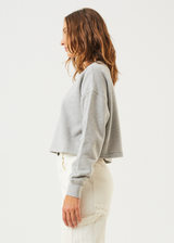 Afends Womens Down Town - Organic Cropped Crew Neck Jumper - Grey Marle - Afends womens down town   organic cropped crew neck jumper   grey marle   sustainable clothing   streetwear