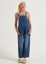 Afends Womens Louis - Hemp Denim Baggy Overalls - Authentic Blue - Afends womens louis   hemp denim baggy overalls   authentic blue   sustainable clothing   streetwear