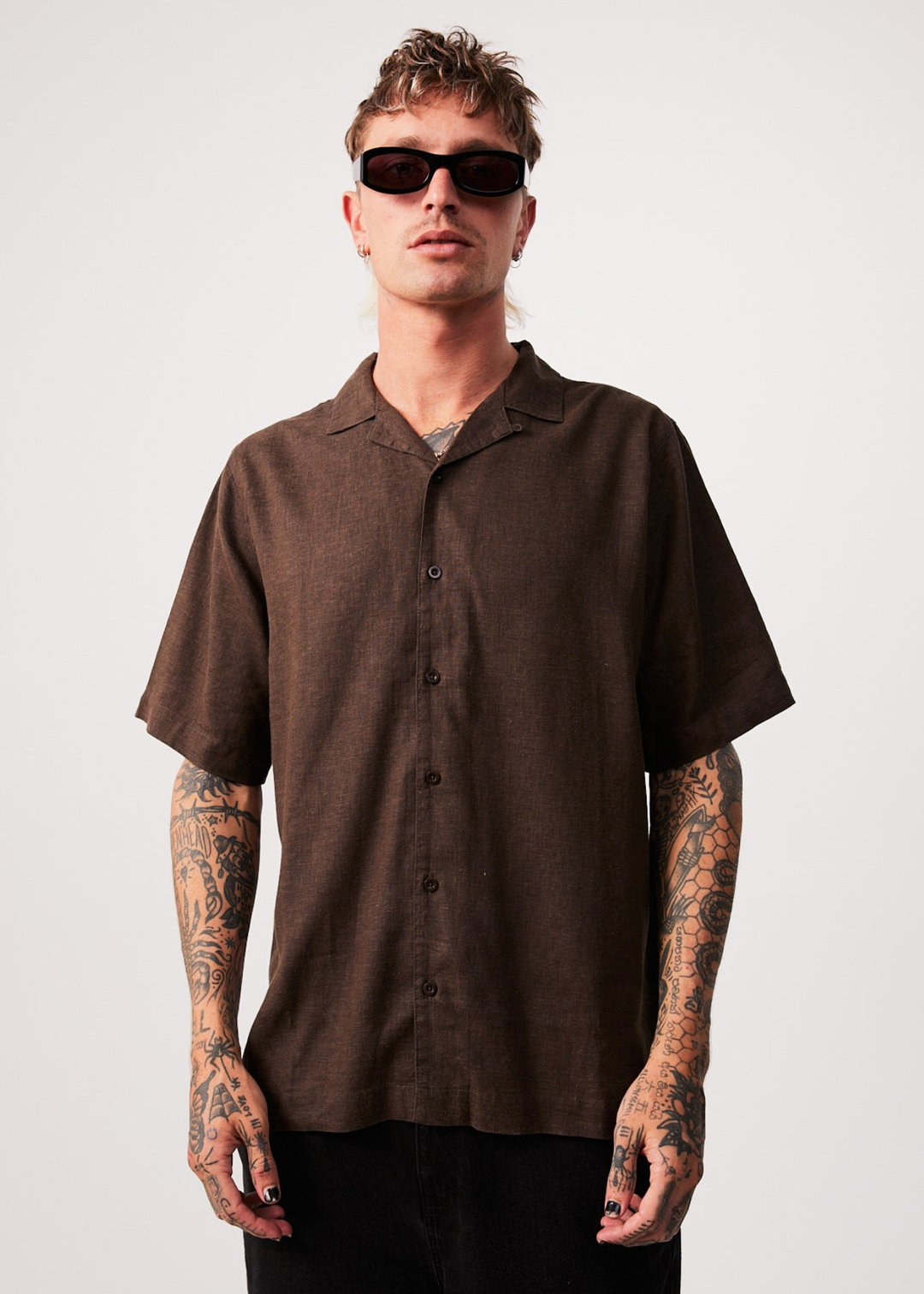 Afends Mens Daily - Hemp Cuban Short Sleeve Shirt - Coffee - Sustainable Clothing - Streetwear