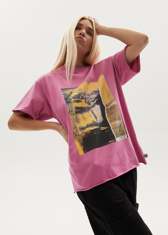 Afends Womens Boulevard - Recycled Oversized Graphic T-Shirt - Worn Bubblegum - Sustainable Clothing - Streetwear