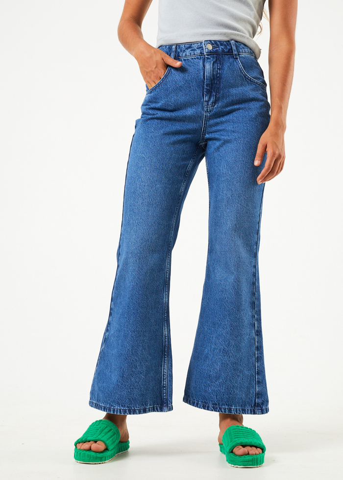 Afends Womens Marsha - Hemp Denim Slim Flared Jeans - Authentic Blue - Sustainable Clothing - Streetwear
