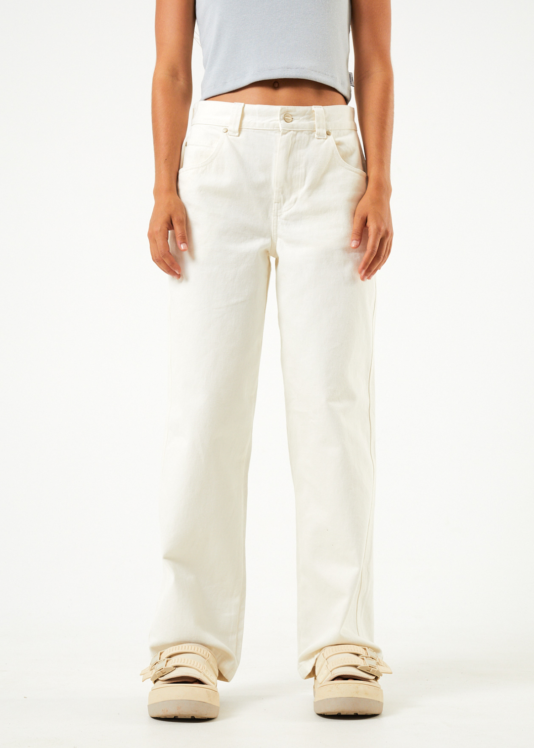 Afends Womens Bella - Organic Denim Baggy Jeans - Off White - Sustainable Clothing - Streetwear