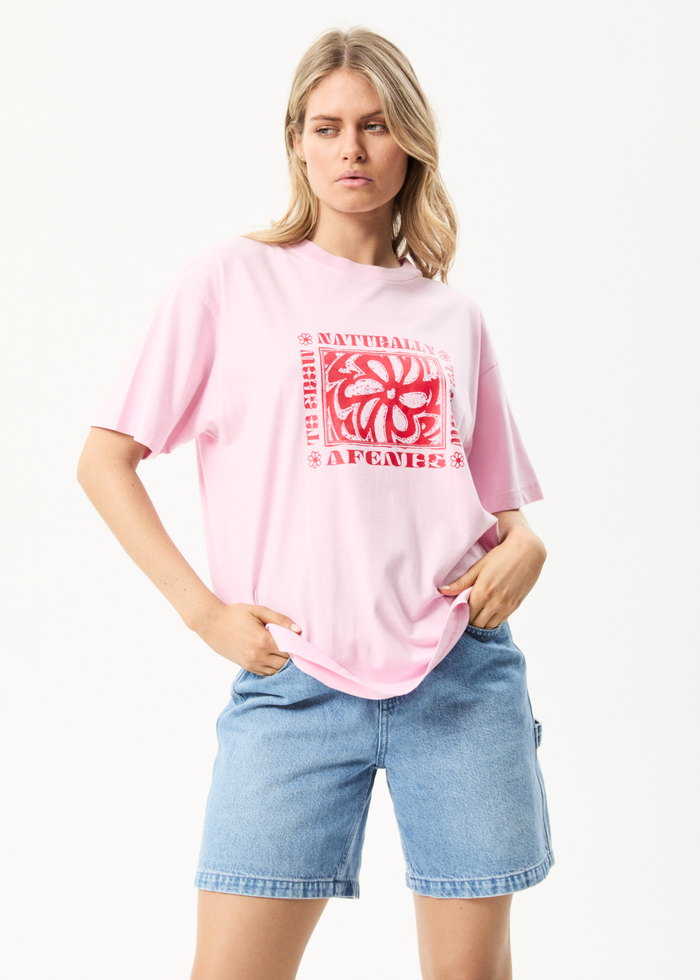 Afends Womens To Grow - Recycled Oversized Graphic T-Shirt - Powder Pink - Sustainable Clothing - Streetwear