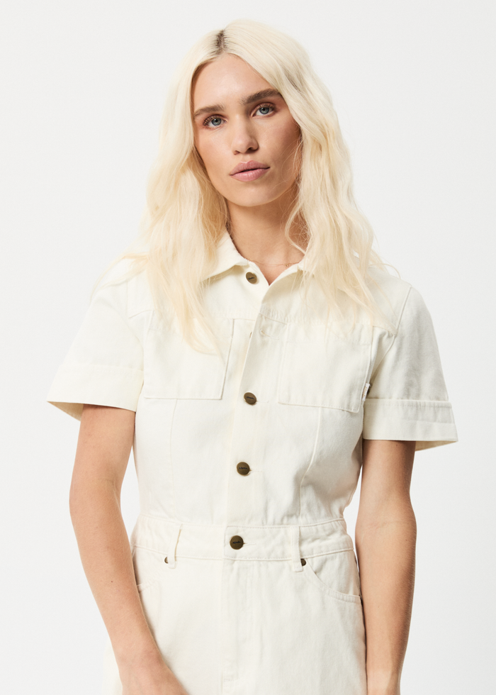 Afends Womens Junie - Organic Denim Playsuit - Off White - Sustainable Clothing - Streetwear