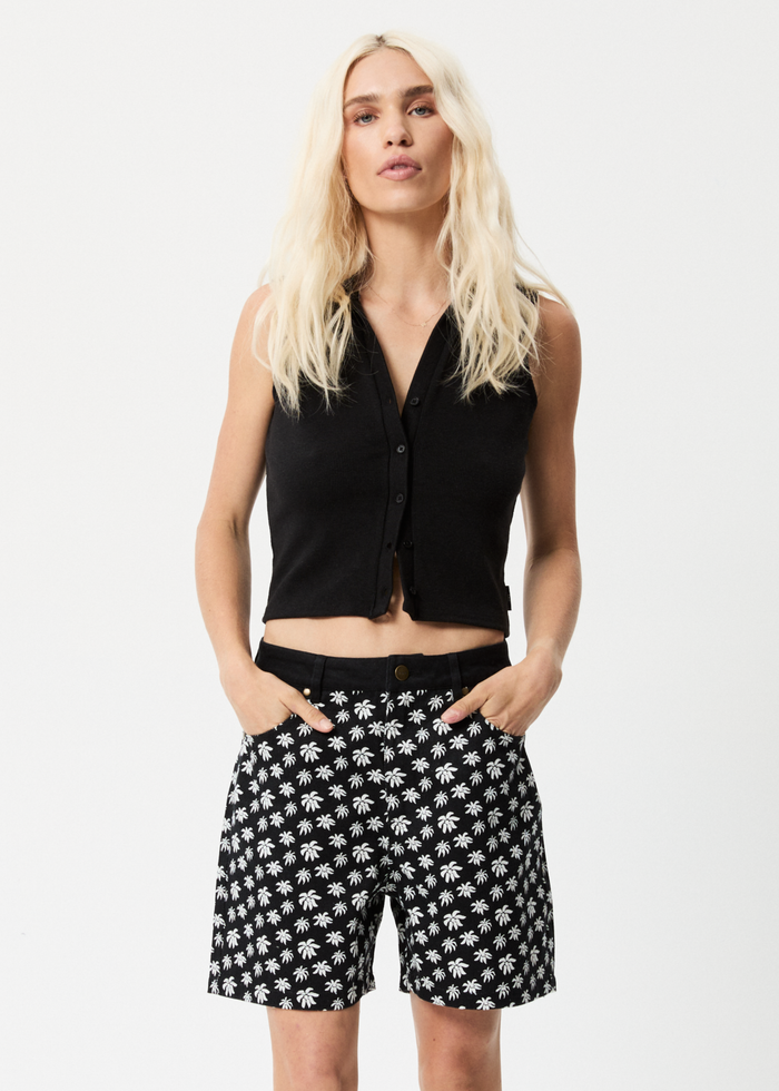 Afends Womens Pascale Shelby - Hemp High Waisted Shorts - Black - Sustainable Clothing - Streetwear