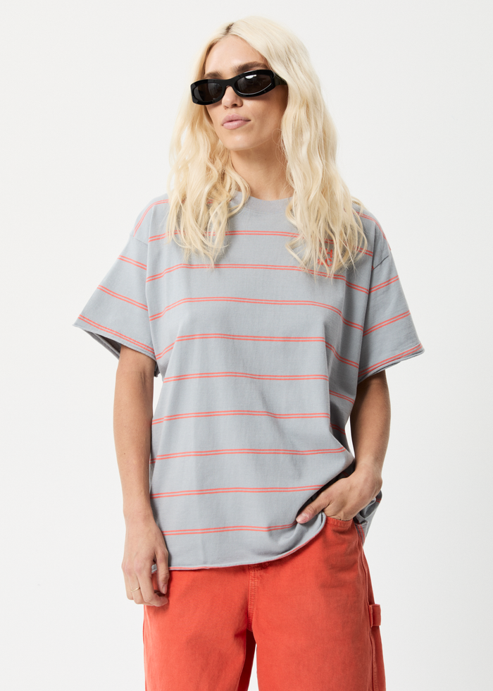 Afends Womens Interlude - Recycled Striped Oversized T-Shirt - Grey - Sustainable Clothing - Streetwear