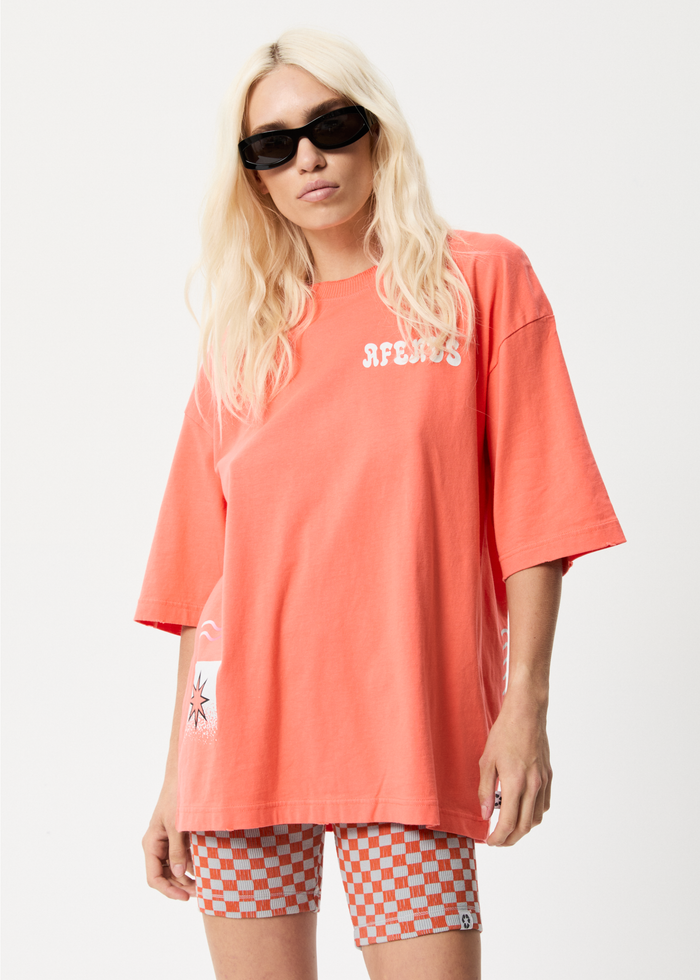 Afends Womens Shining - Recycled Oversized T-Shirt - Coral - Sustainable Clothing - Streetwear