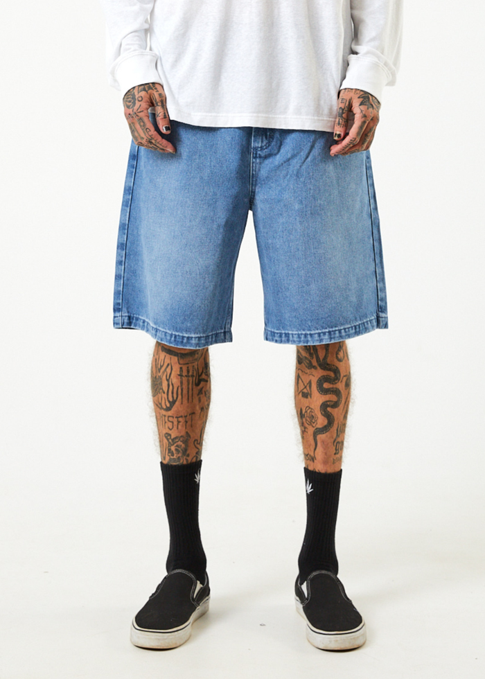 Afends Mens Lil C - Hemp Denim Baggy Shorts - Worn Blue - Sustainable Clothing - Streetwear