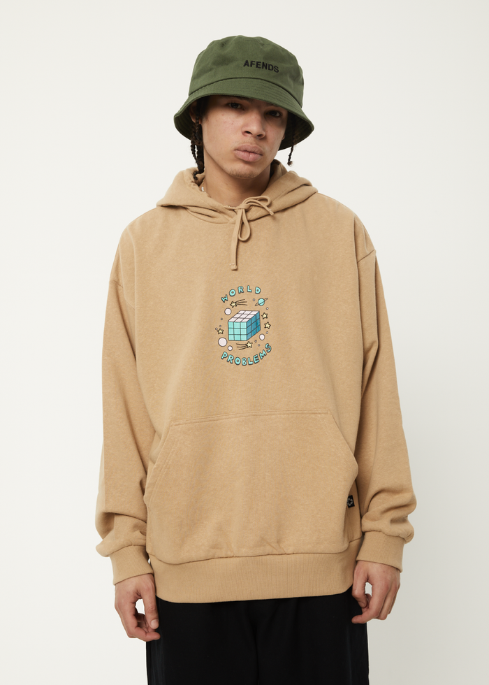 Afends Mens World Problems - Recycled Hoodie - Tan - Sustainable Clothing - Streetwear