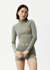 Afends Womens Iconic - Hemp Ribbed Long Sleeve Top - Olive - Afends womens iconic   hemp ribbed long sleeve top   olive   sustainable clothing   streetwear