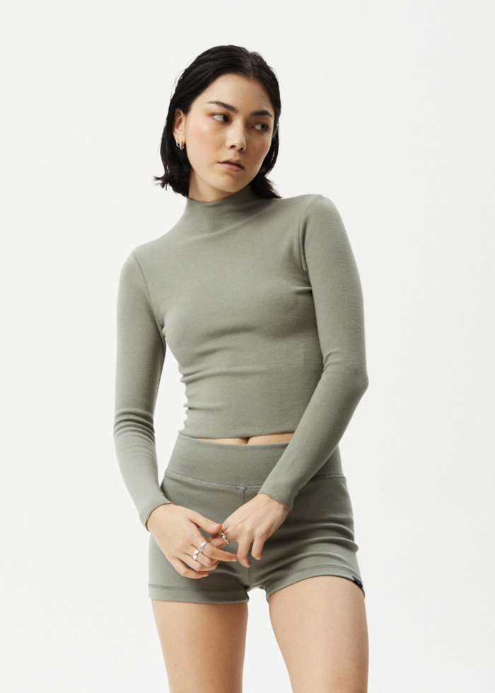 Afends Womens Iconic - Hemp Ribbed Long Sleeve Top - Olive - Sustainable Clothing - Streetwear