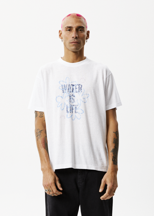 Afends Mens Waterfall - Boxy Graphic T-Shirt - White