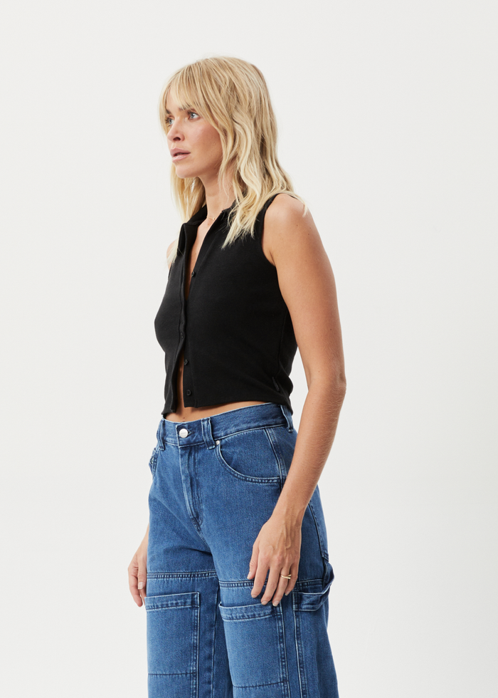 Afends Womens Eliza - Hemp Ribbed Sleeveless Shirt - Black - Sustainable Clothing - Streetwear