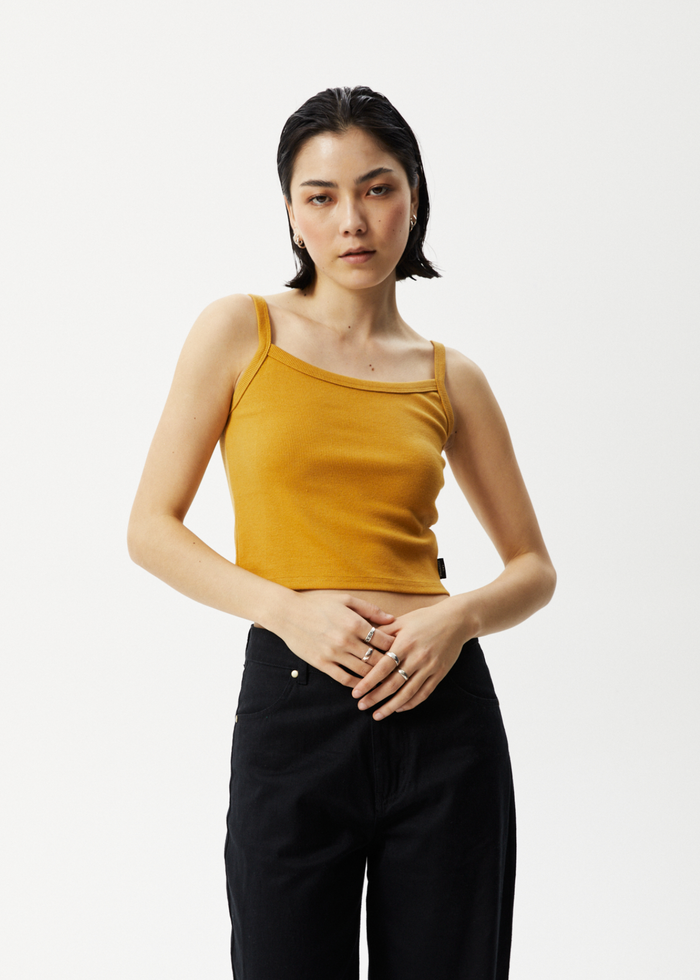 Afends Womens Taylor - Hemp Ribbed Singlet - Mustard - Sustainable Clothing - Streetwear