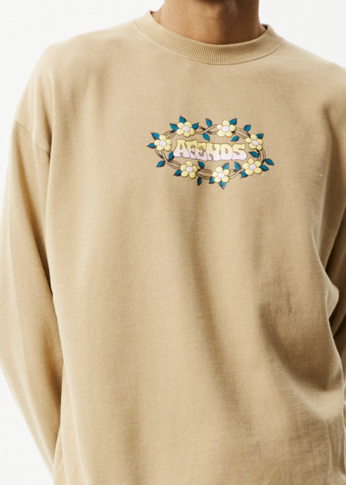 Afends Mens Bloom - Recycled Crew Neck Jumper - Tan - Sustainable Clothing - Streetwear