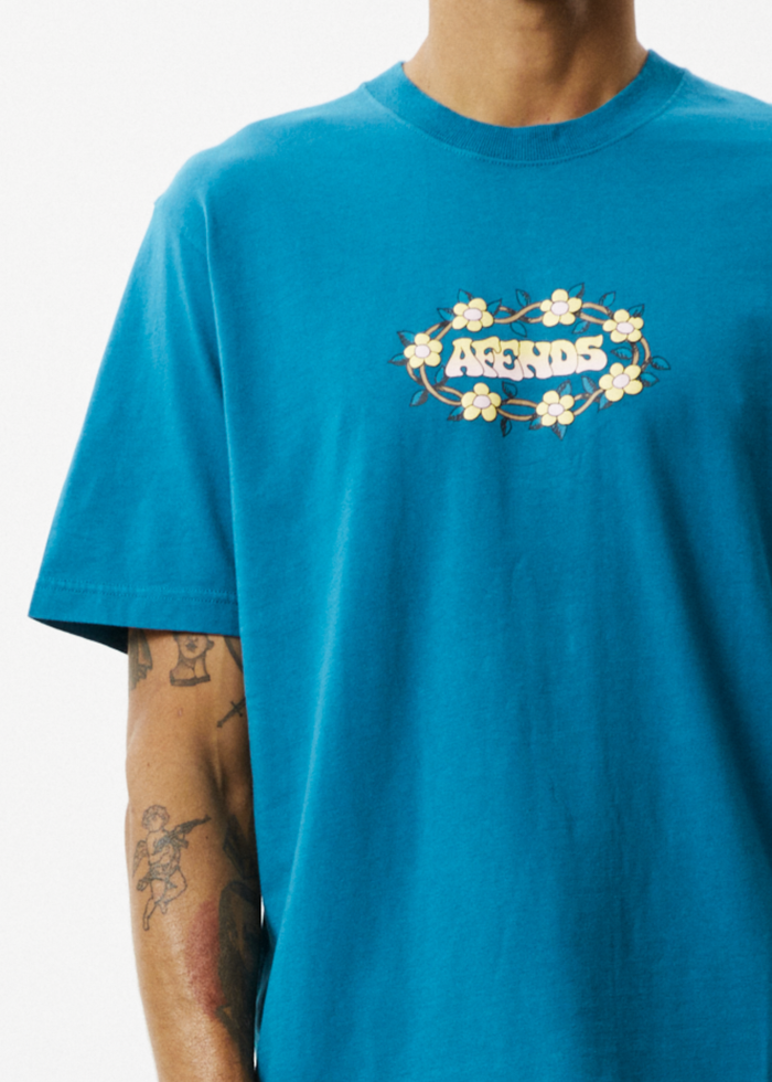 Afends Mens Bloom - Recycled Retro Graphic Logo T-Shirt - Azure - Sustainable Clothing - Streetwear