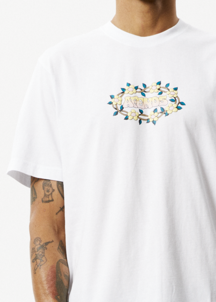Afends Mens Bloom - Recycled Retro Graphic Logo T-Shirt - White - Sustainable Clothing - Streetwear