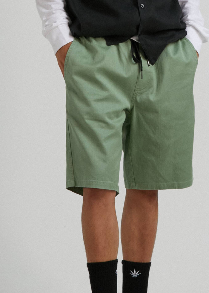 Afends Mens Dendy - Hemp Elastic Waist Short - Moss - Sustainable Clothing - Streetwear