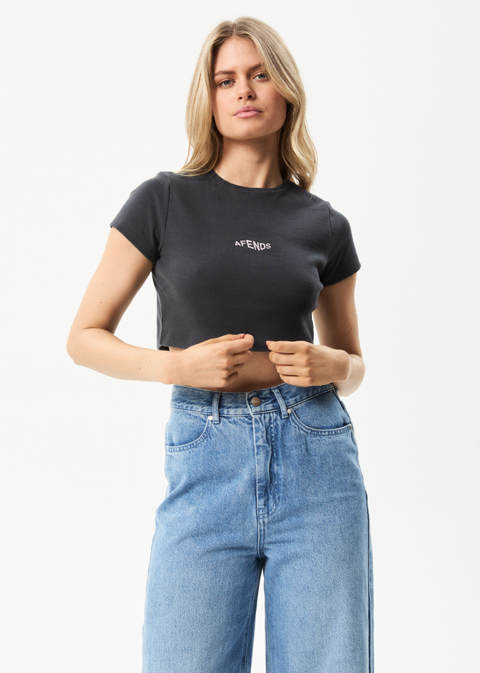 Afends Womens Harlow - Recycled Ribbed Baby T-Shirt - Charcoal - Sustainable Clothing - Streetwear