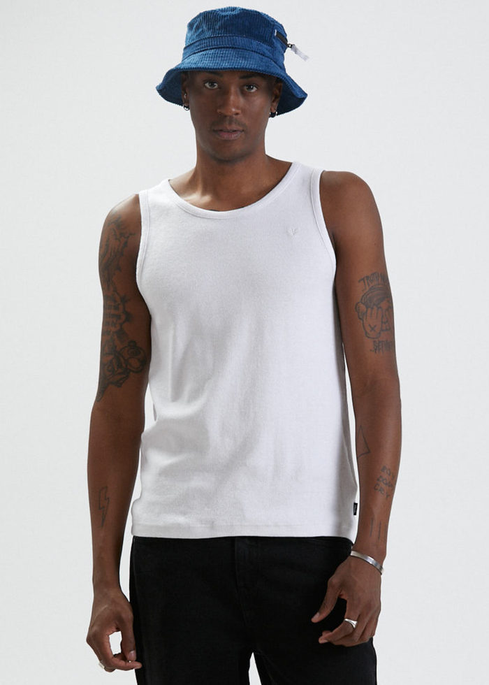 Afends Mens Foundation - Hemp Ribbed Singlet - White - Sustainable Clothing - Streetwear