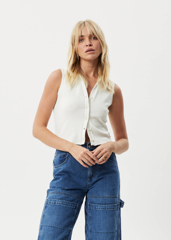 Afends Womens Eliza - Hemp Ribbed Sleeveless Shirt - Off White - Sustainable Clothing - Streetwear