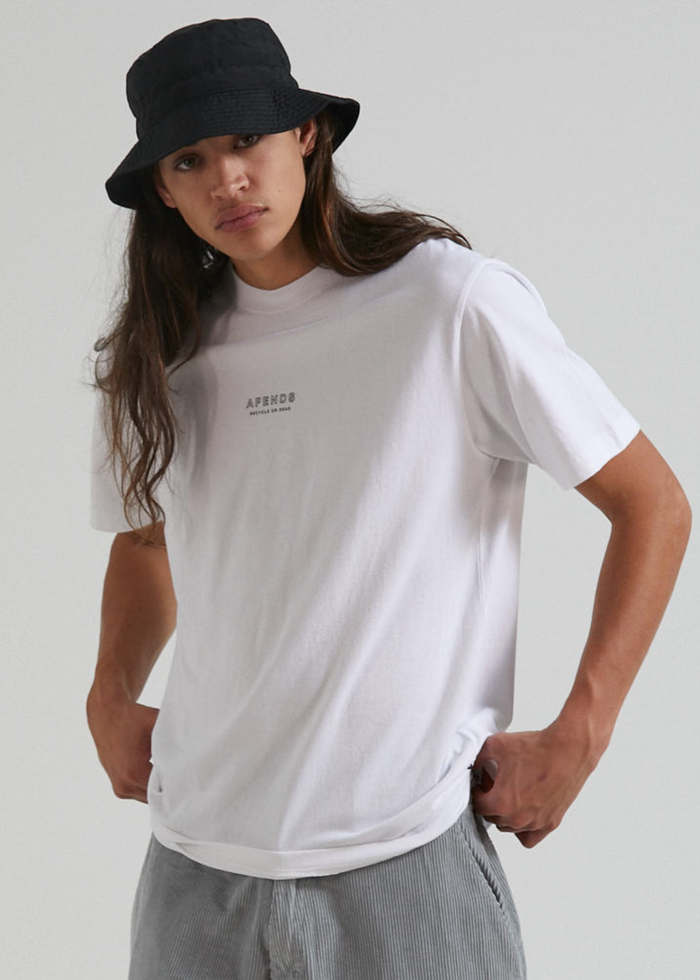 Afends Mens Credits - Recycled Retro T-Shirt - White - Sustainable Clothing - Streetwear