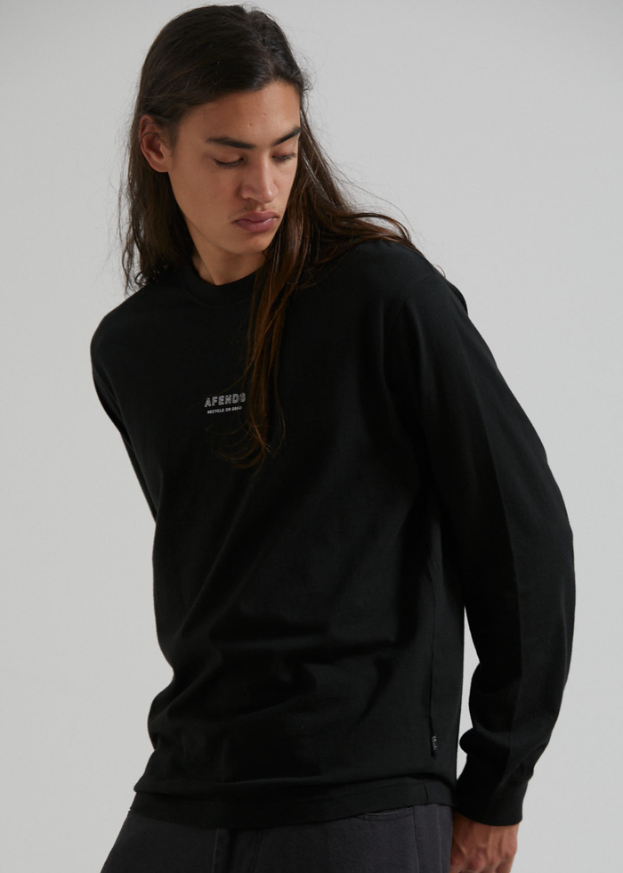Afends Mens Credits - Recycled Long Sleeve T-Shirt - Black - Sustainable Clothing - Streetwear