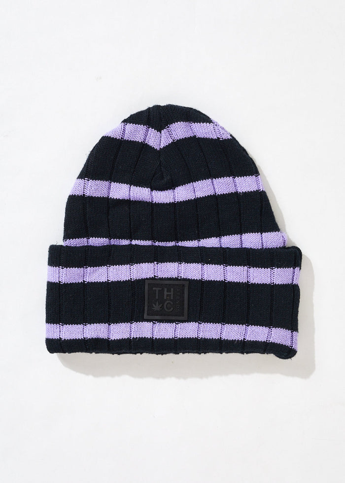 Afends Unisex Donnie - Hemp Knit Striped Beanie - Black - Sustainable Clothing - Streetwear