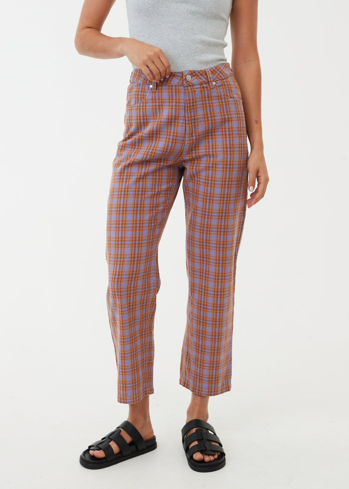 Afends Womens Colby Shelby - Hemp Check High Waisted Pants - Plum - Sustainable Clothing - Streetwear