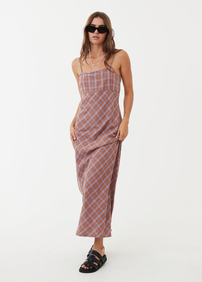 Afends Womens Colby - Hemp Check Maxi Dress - Plum - Sustainable Clothing - Streetwear