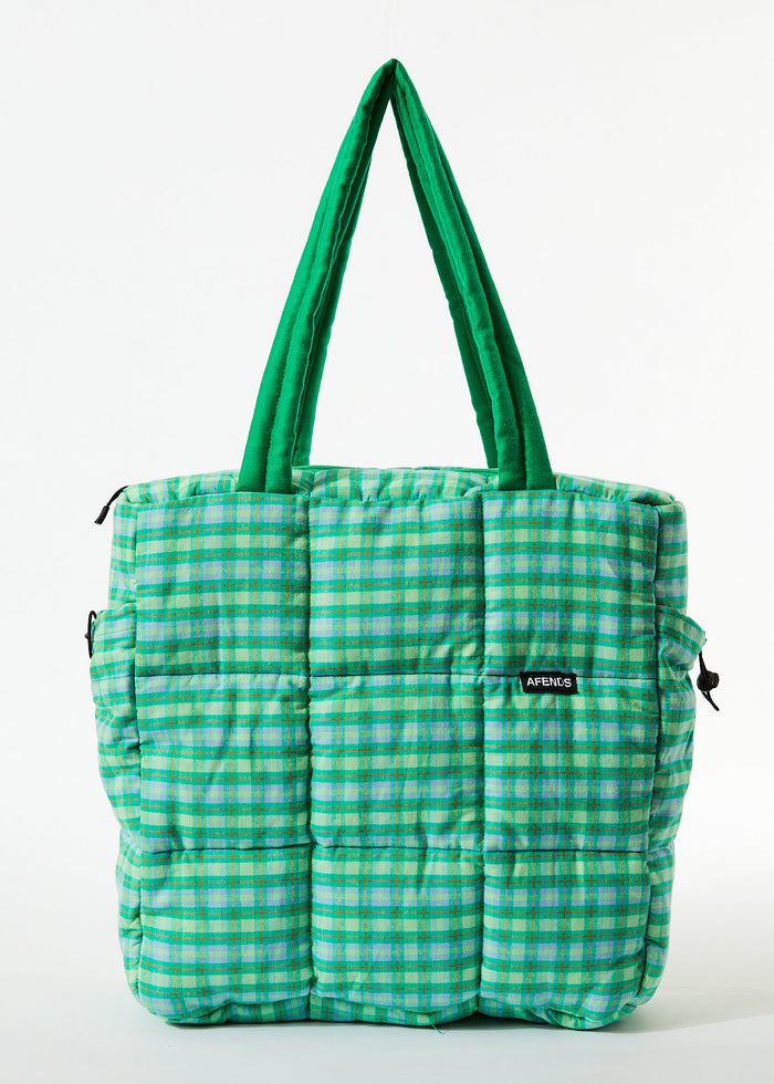 Afends Unisex Tully - Hemp Check Puffer Bag - Forest Check - Sustainable Clothing - Streetwear