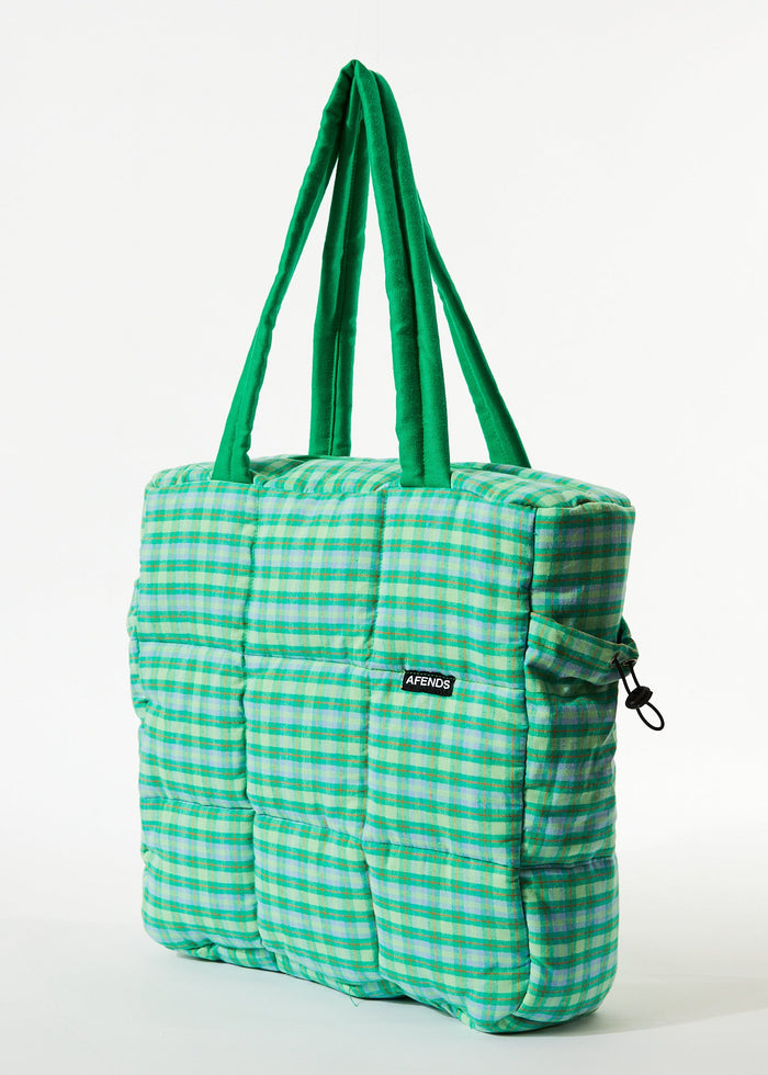 Afends Unisex Tully - Hemp Check Puffer Bag - Forest Check - Sustainable Clothing - Streetwear